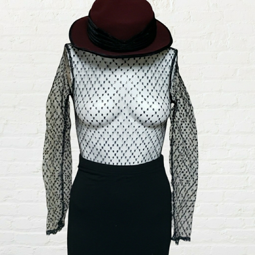Nasty Gal NWT black mesh metallic bodysuit size 0 - Picture 4 of 13